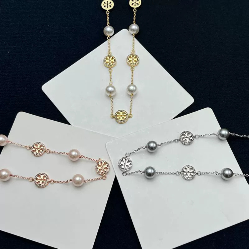 Tory Burch Gold Plated Copper Double Circle Hollow Letter Rhinestone Necklace